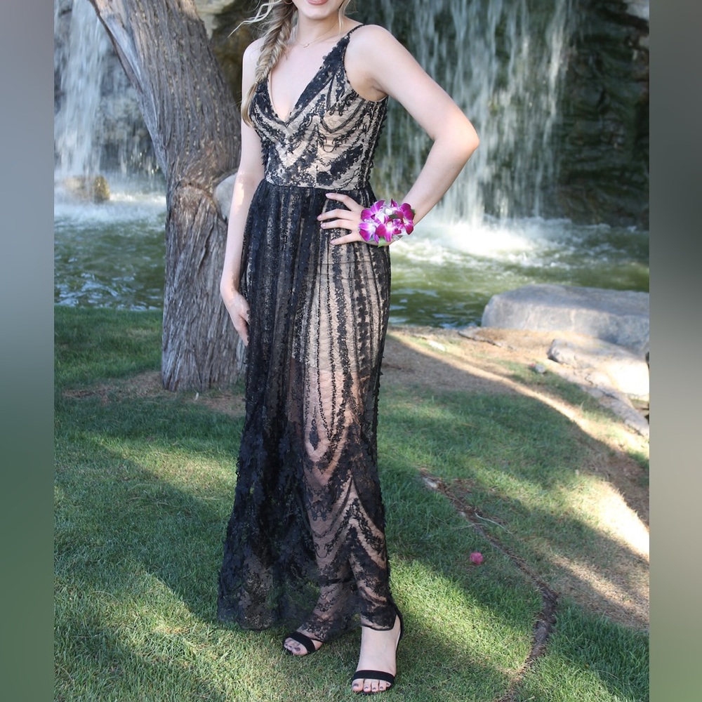 PROM - Dress the Population Black Floral Mesh Dress